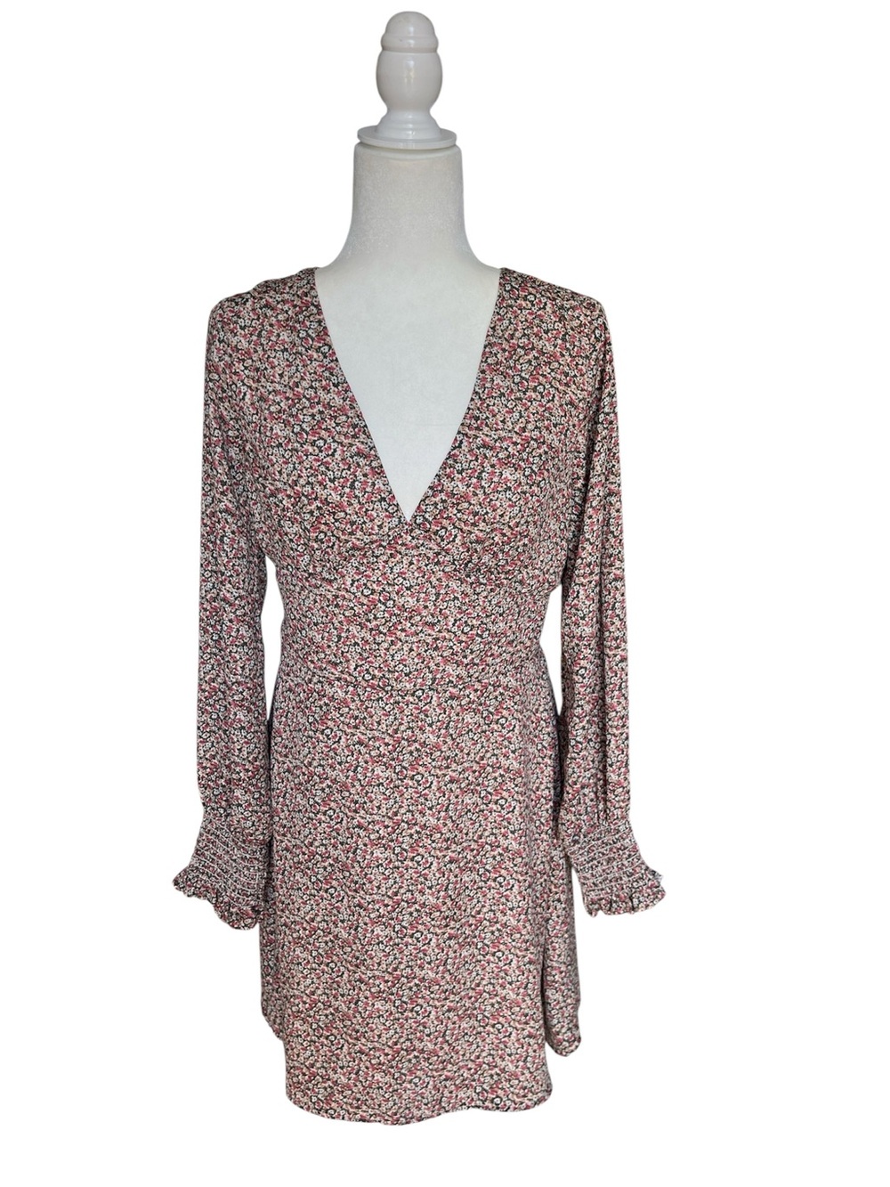Le Lis Floral V-Neck Long Sleeve Mini Dress Fall Dress Size Large - Picture 9 of 9
